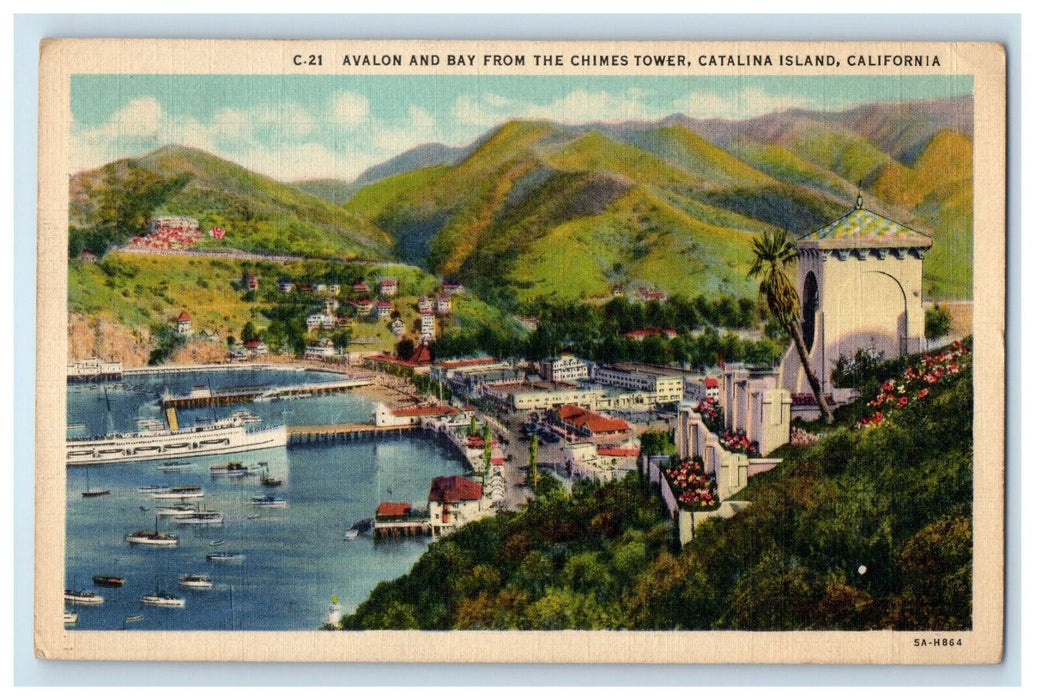 1936 Avalon and Bay from the Chimes Tower, Catalina Island CA Posted Postcard