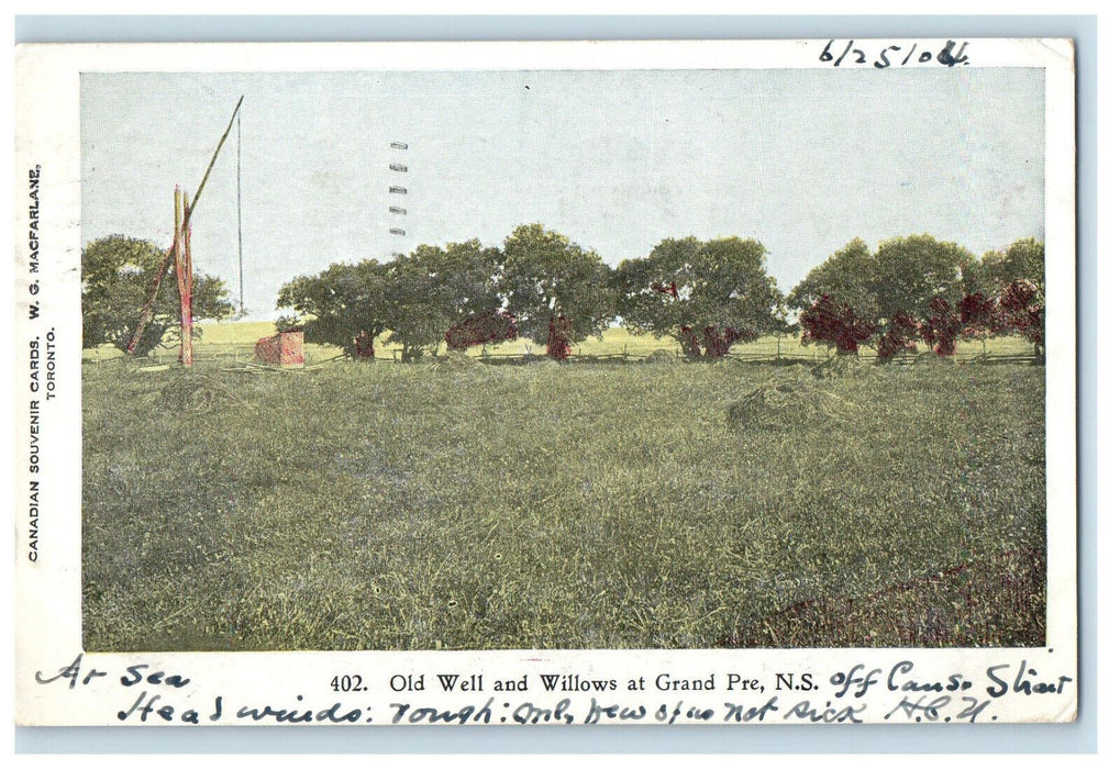 1904 Old Well and Willows at Grand Pre NS Canada CA PMC Posted Postcard