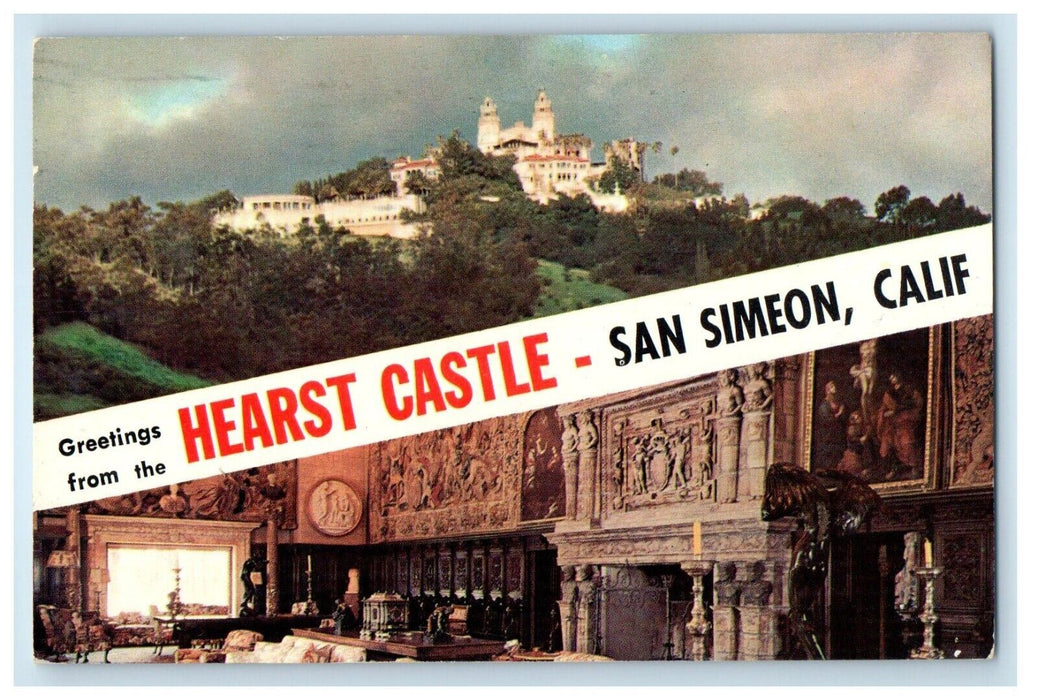 Greetings From Hearst Castle San Simeon CA Castle Ground La Casa Grande Postcard