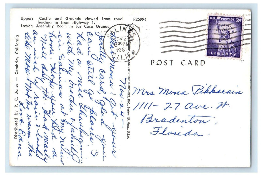 Greetings From Hearst Castle San Simeon CA Castle Ground La Casa Grande Postcard