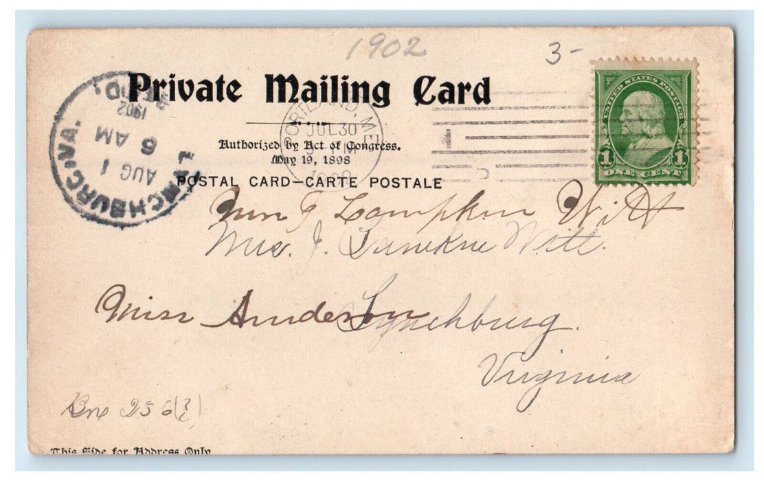 1902 Home of Longfellow Portland Maine ME Lynchburg VA PMC Posted Postcard