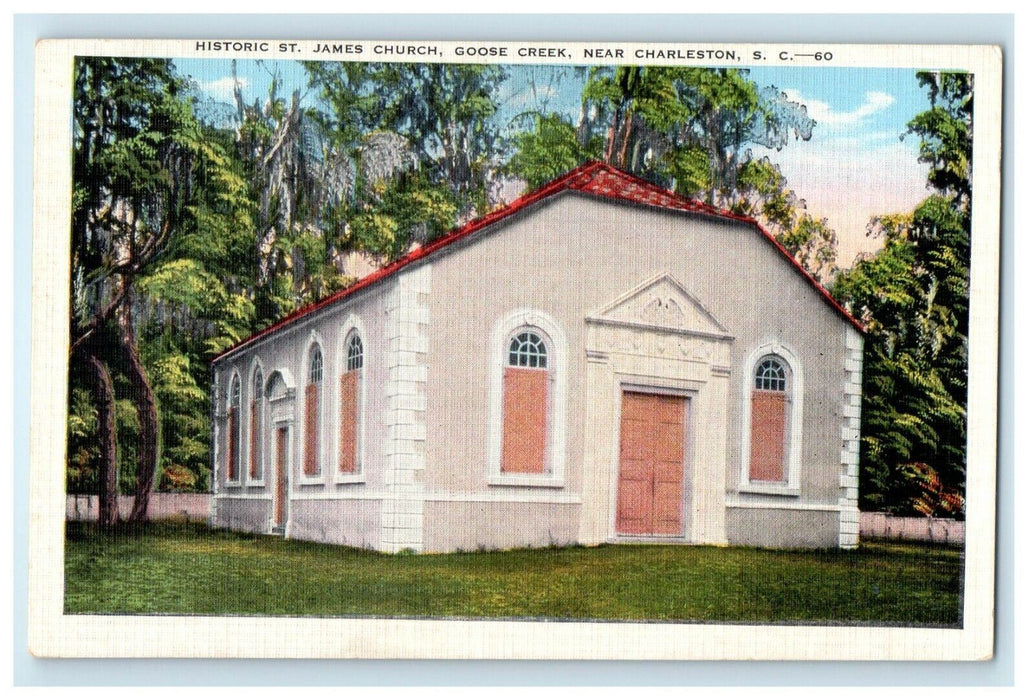 c1930's Historic St. James Church Goose Creek Near Charleston SC Postcard