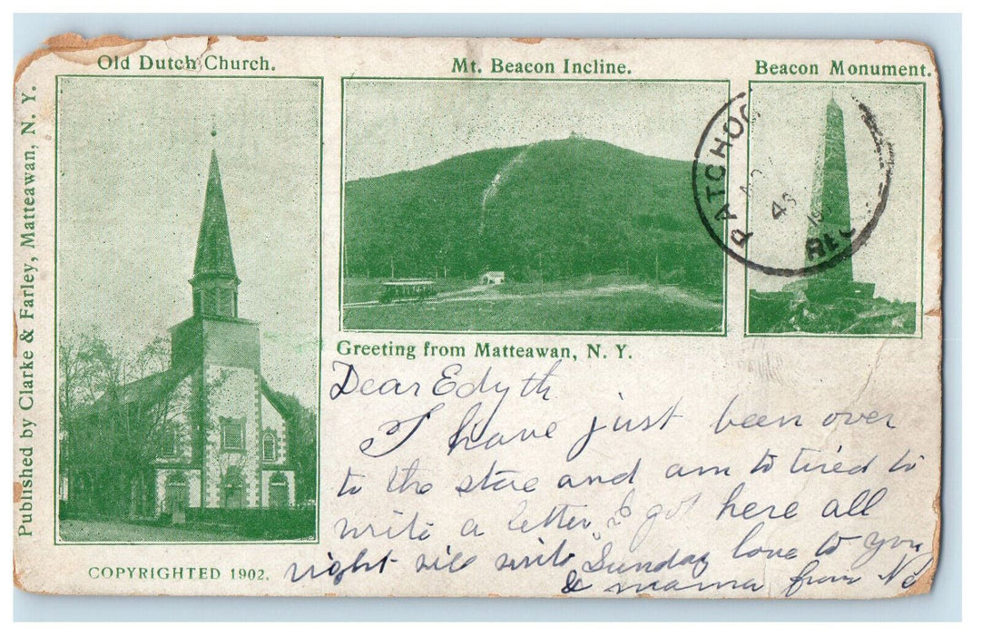 1902 Multiview, Greeting from Matteawan New York NY PMC Postcard