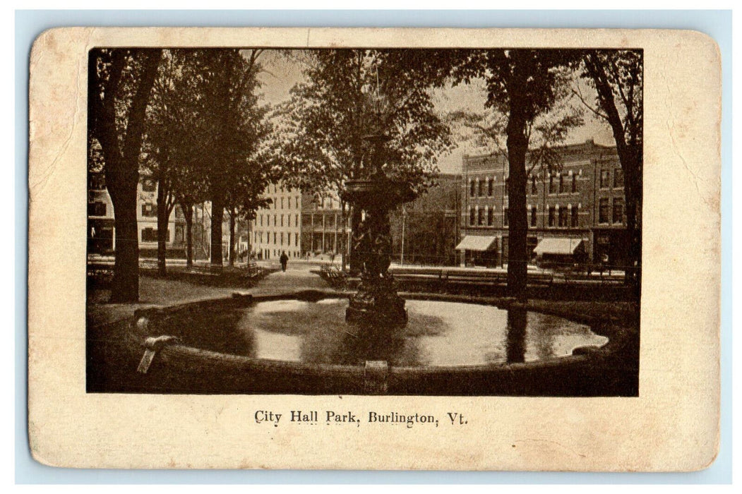 c1910s City Hall Park, Burlington Vermont VT Antique Posted Postcard
