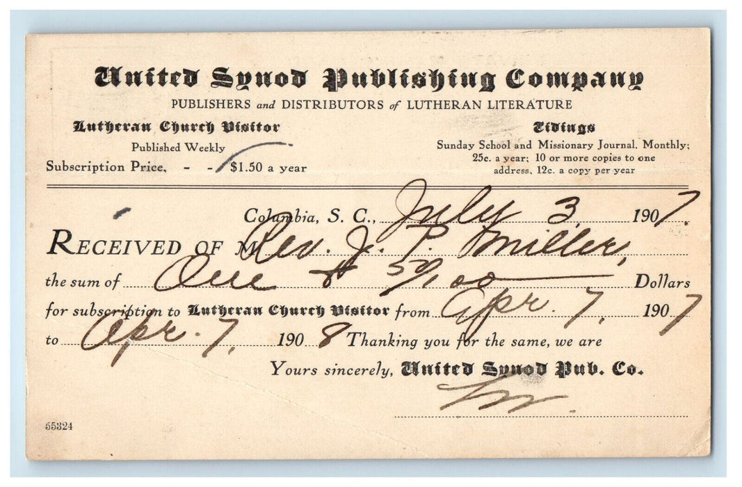 1907 United Synod Publishing Company Columbia SC Burke's Garden VA Postcard