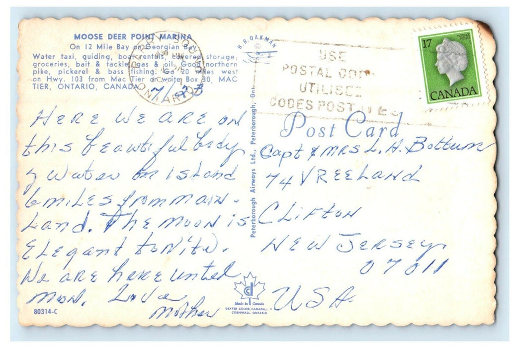 1923 Moose Deer Point Goergian Bay Marina Mactier Ontario Canada Postcard