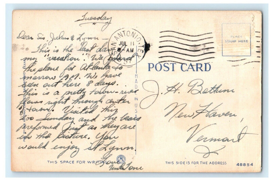 1951 Bear Pit. San Antonio Zoo San Antonio Texas TX Posted Vintage Postcard