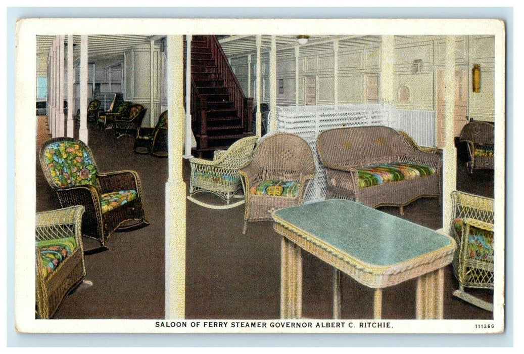 c1930's Saloon Of  Ferry Steamer Interior Governor Albert C. Ritchie Postcard