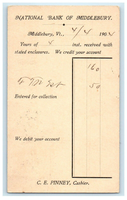 1904 National Bank Of Middlebury Vermont VT Antique Postcard