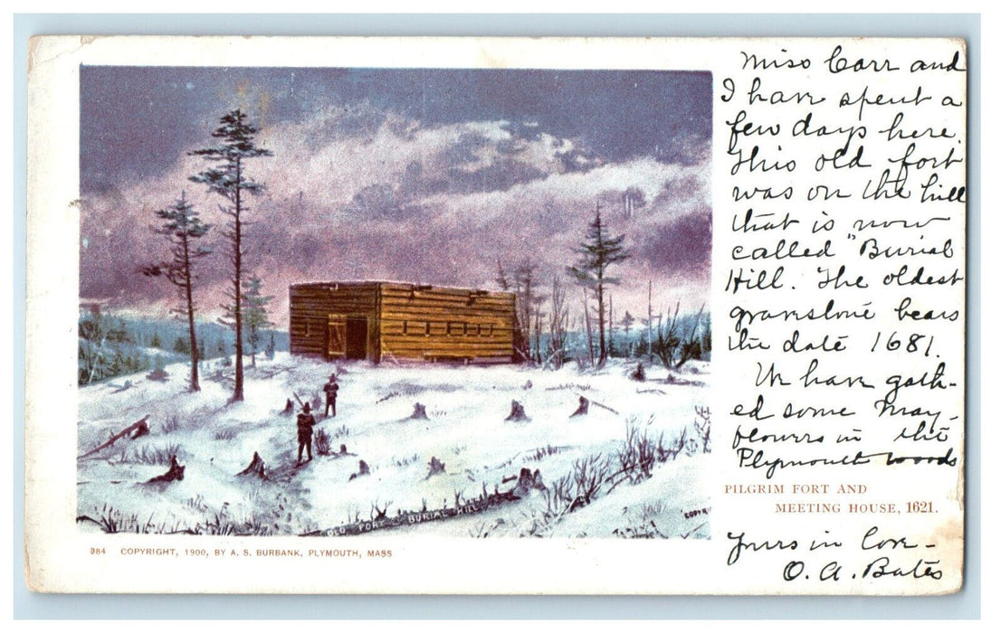 1903 Pilgrim Fort and Meeting House Plymouth Massachusetts MA PMC Postcard
