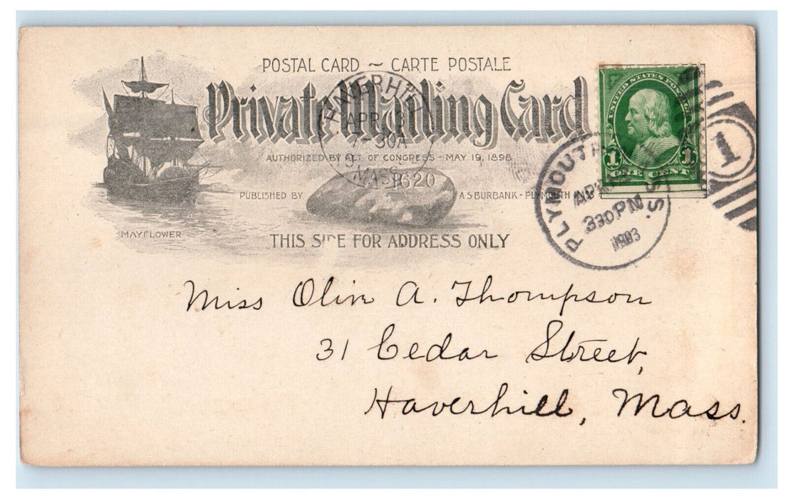 1903 Pilgrim Fort and Meeting House Plymouth Massachusetts MA PMC Postcard