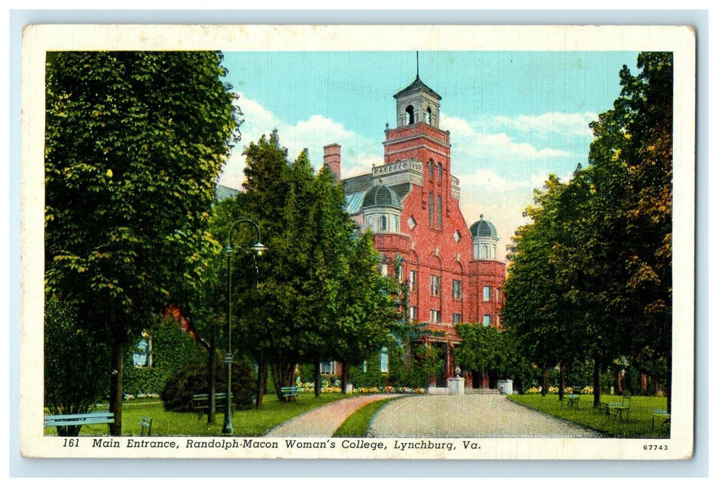 c1930's Main Entrance Randolph Macon Women's College Lynchburg VA Postcard