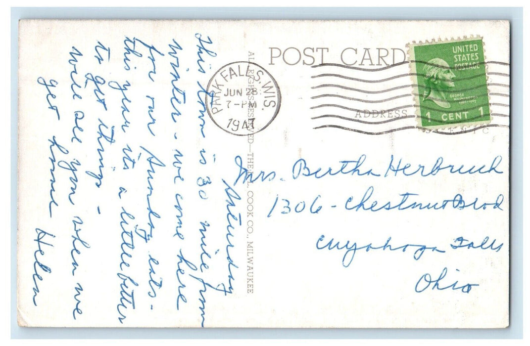 1947 River Scene In Vacation Land Park Falls Wisconsin WI Vintage Postcard