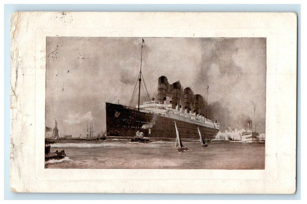 1910 Cunard R.M.S Lusitania And  Mauretania Liner Steamer Ship Postcard