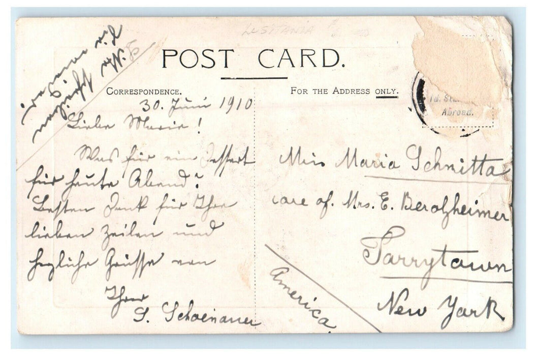 1910 Cunard R.M.S Lusitania And  Mauretania Liner Steamer Ship Postcard