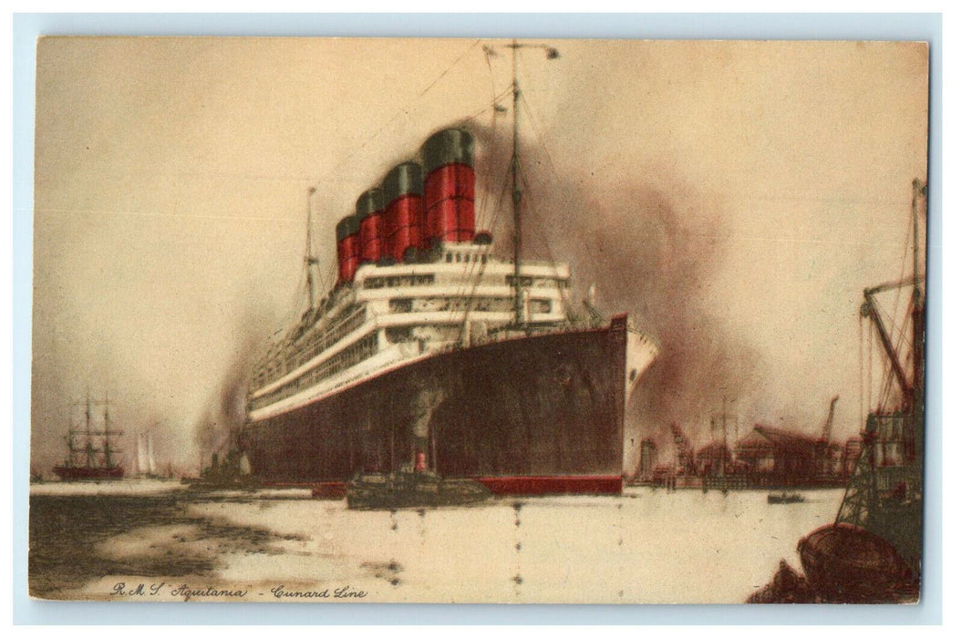 c1910s RMS Aquitania - Cunard Line Steamship Antique Posted Postcard