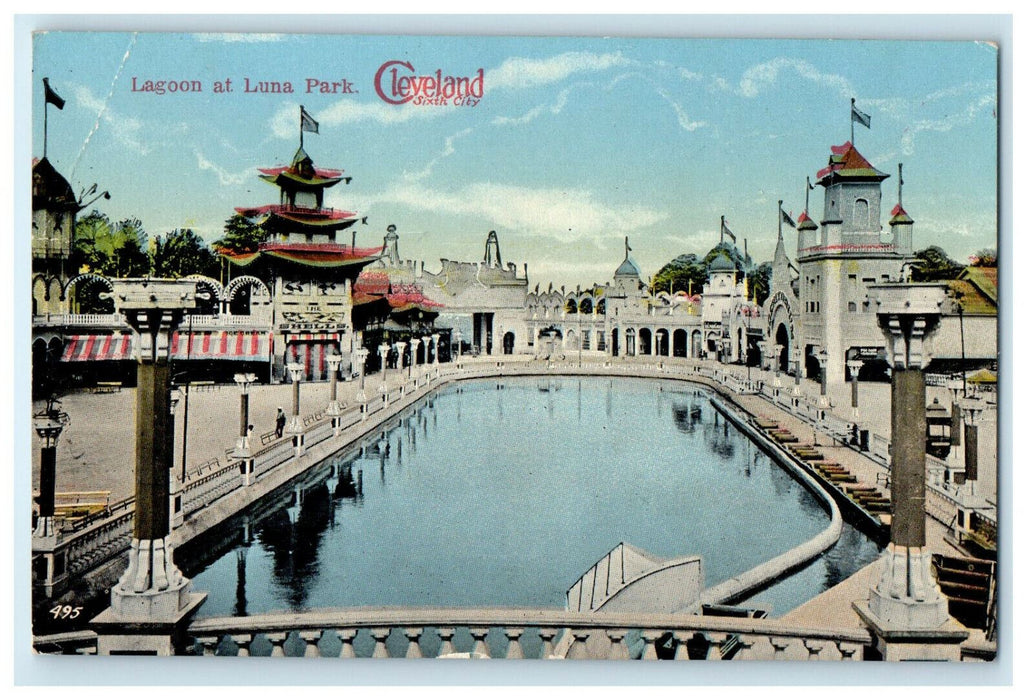 c1910s Lagoon at Luna Park Cleveland Ohio Ohio OH Antique Unposted Postcard