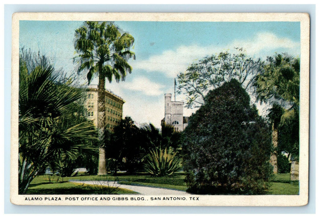 1917 Alamo Plaza, Post Office and Gibbs Bldg. San Antonio Texas TX Postcard