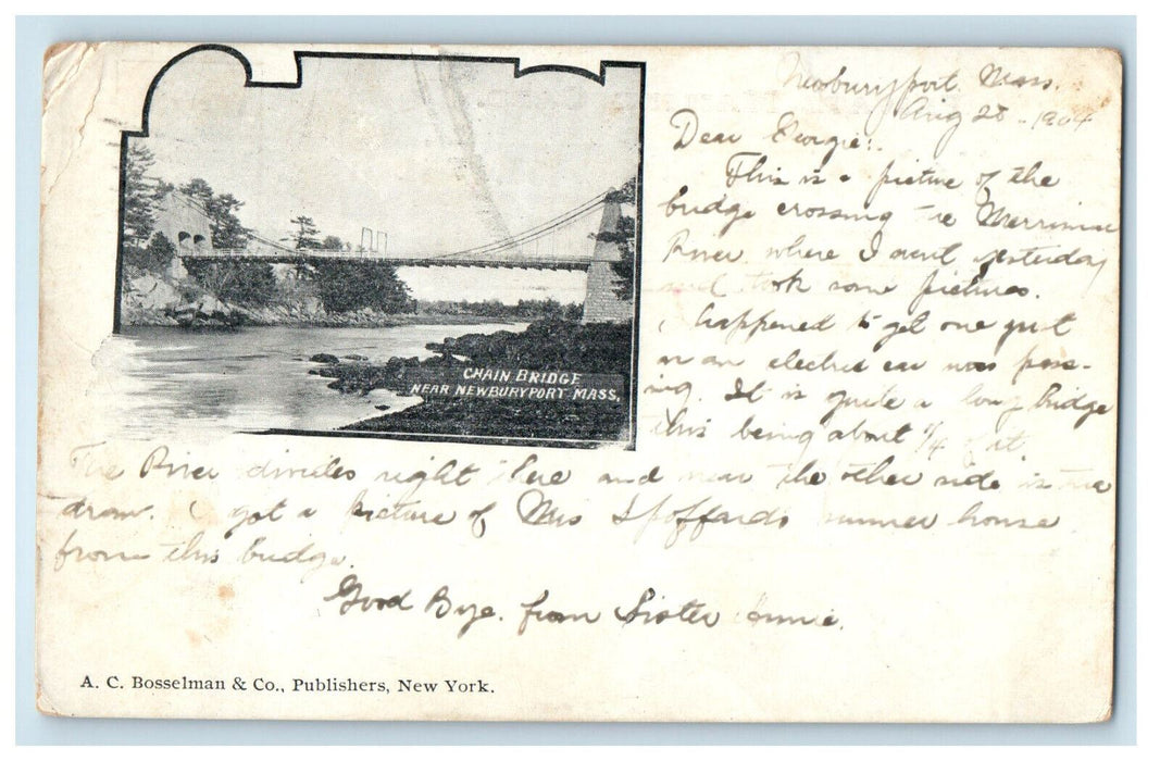 1904 Chain Bridge Near Newburyport Massachusetts MA Plainville MA PMC Postcard