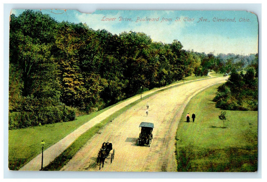 c1910s Lower Drive, Boulevard from St. Clair Ave. Cleveland Ohio OH Postcard