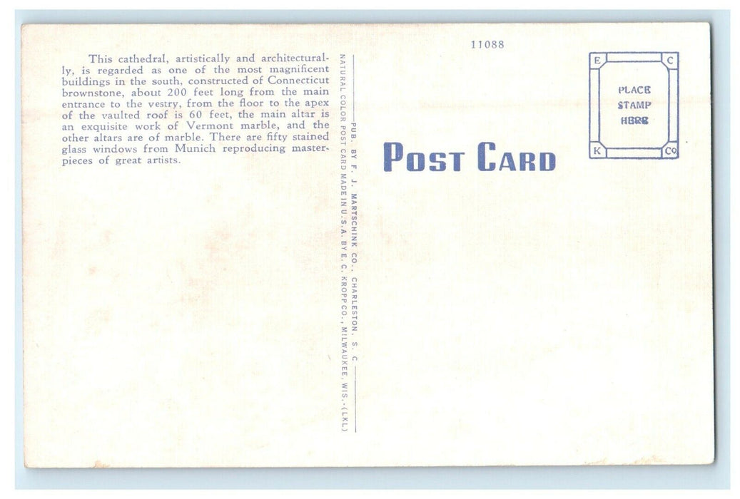 c1940's Cathedral St. John-The-Baptist Charleston South Carolina SC Postcard