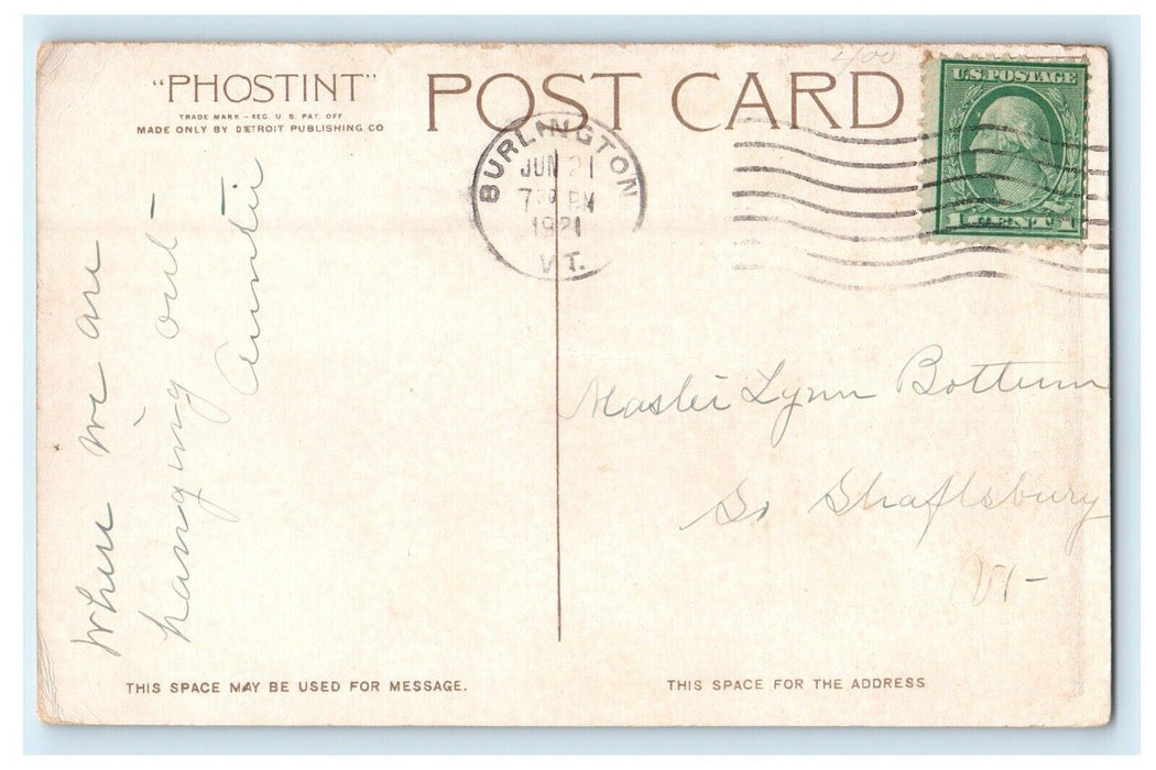 1921 New Sherwood Hotel Street View Cars Burlington Vermont VT Antique Postcard