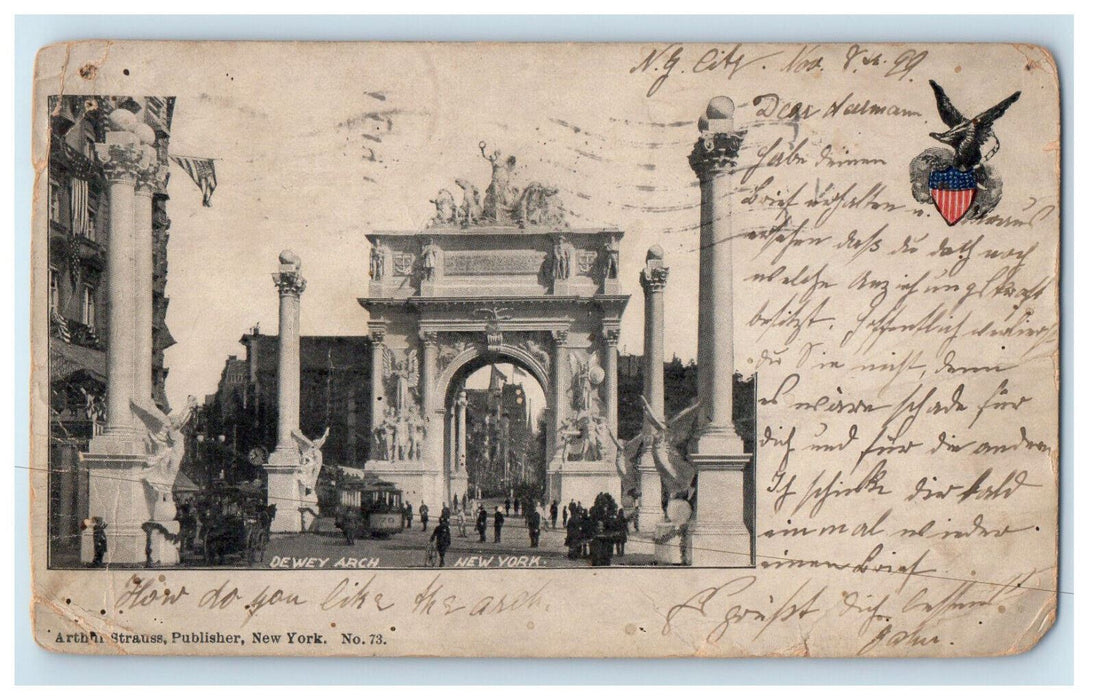 1899 Dewey Arch New York NY PMC Cancel Arthur Strauss Posted Postcard