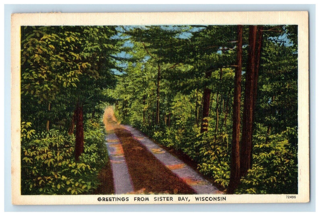 1960 Greetings From Sister Bay Wisconsin WI, Road And Trees Vintage Postcard