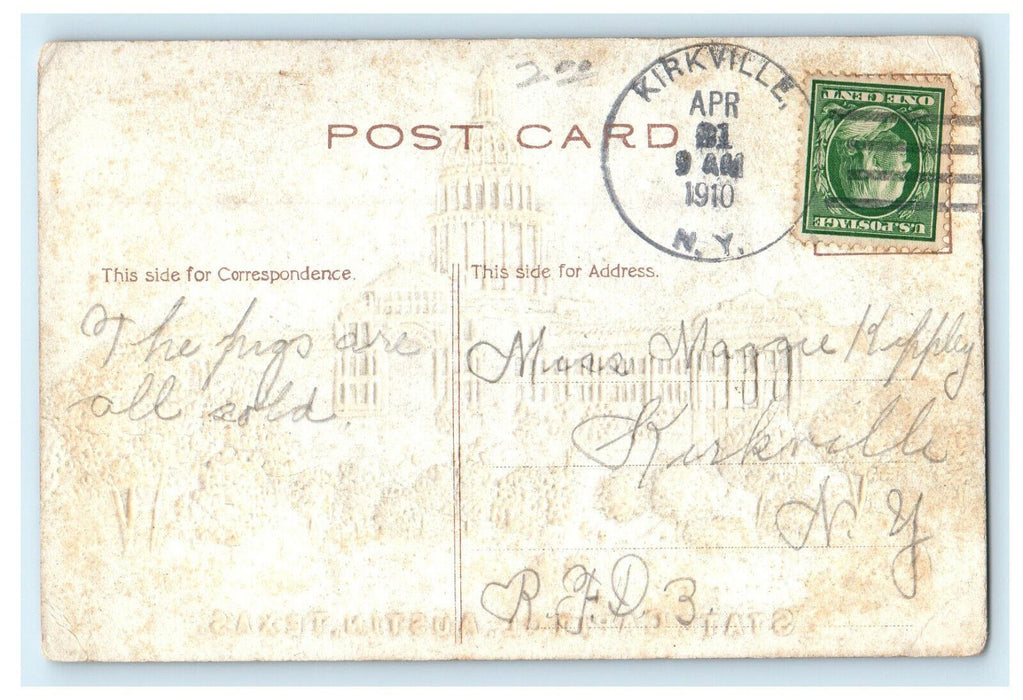 1910 View of the State Capitol, Austin Texas TX Antique Posted Postcard