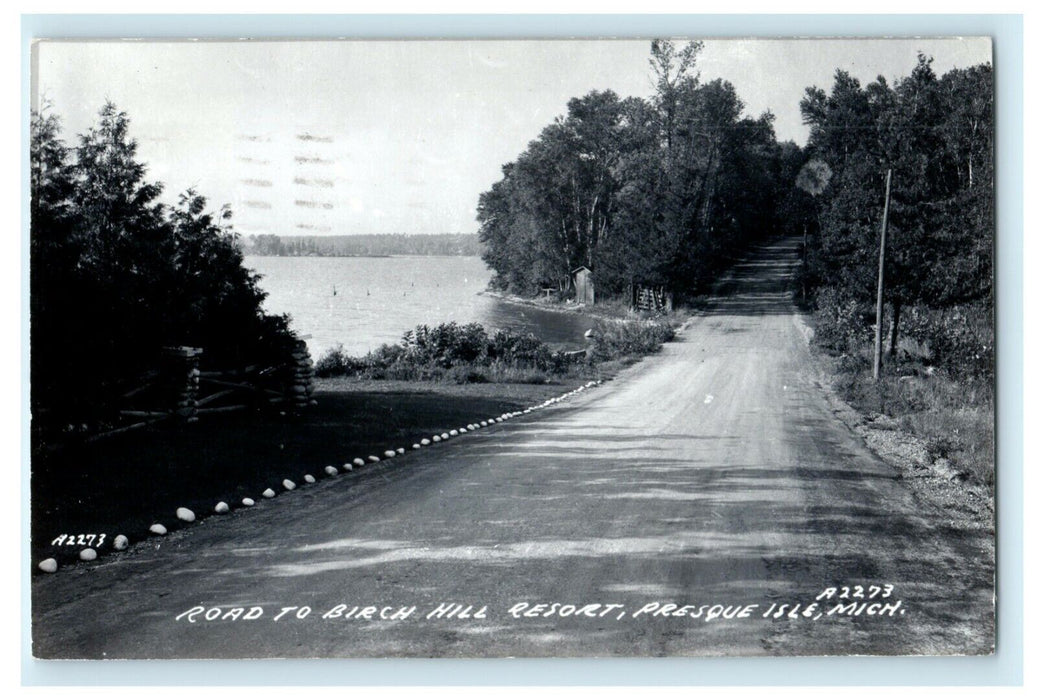 1951 Road to Birch Hill Resort Presque Isle Michigan MI RPPC Photo Postcard
