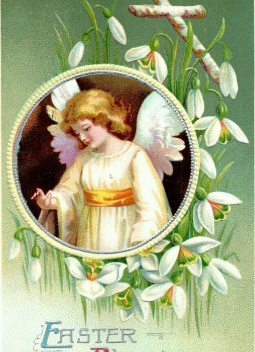1912 Easter Angel Art Nouveau Lily Flowers Cross Millville CA Antique Postcard