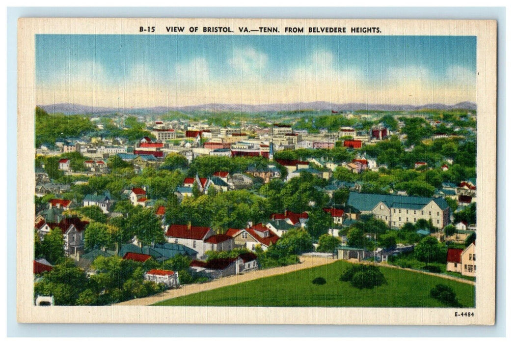 View Of Bristol Virginia To Tennessee From Belvedere Heights Vintage Postcard