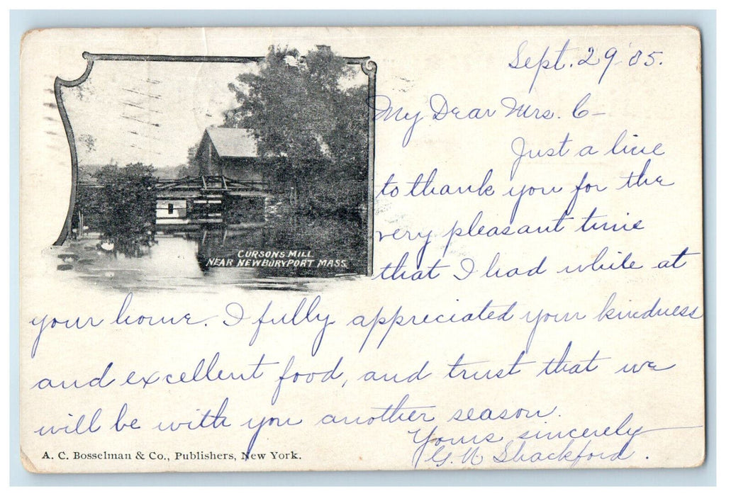 1905 Cursons Mill Near Newburyport Massachusetts MA Alton Bay NH Postcard