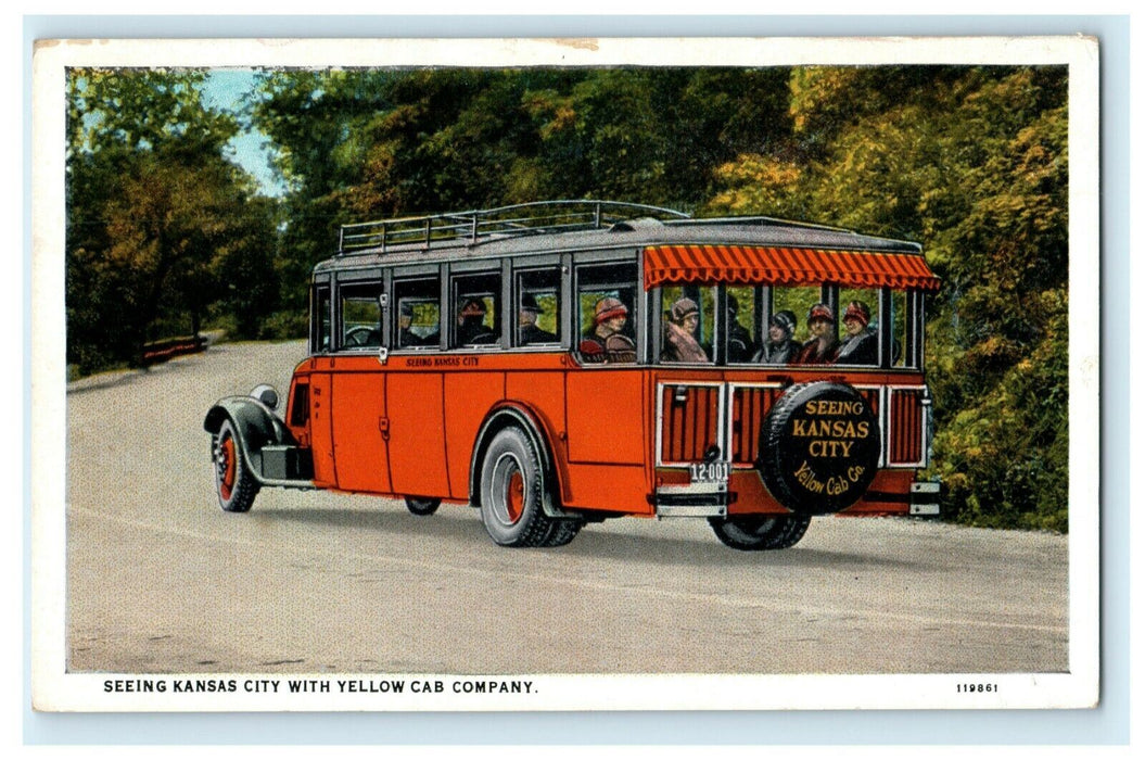 c1920's Seeing Kansas City Yellow Cab Company Bus Missouri MO Vintage Postcard