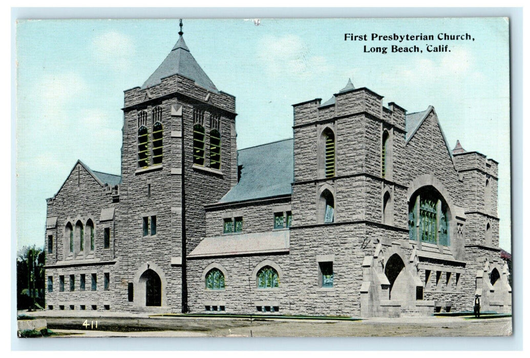 c1910 First Presbyterian Church Long Beach California CA Antique Postcard