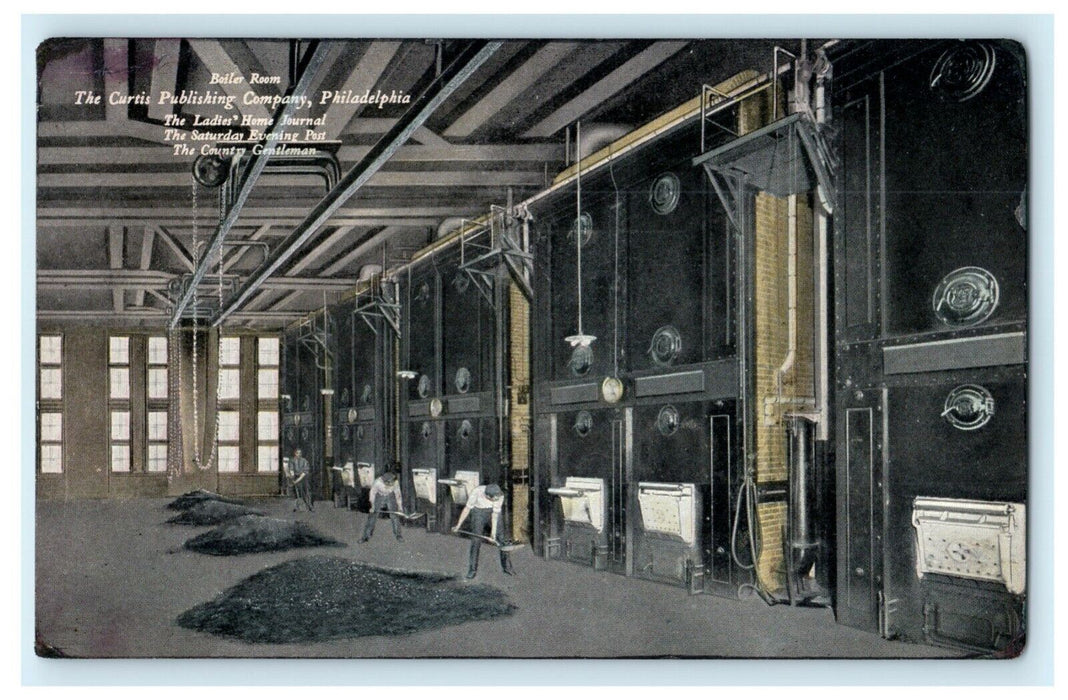 c1910 Curtis Publishing Co. Philadelphia Boiler Room Advertising Postcard