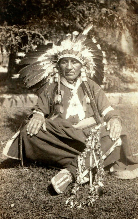 c1920 Native American Indian Chief in Headdress Mockasin Antique Postcard