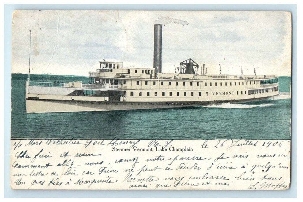 1906 Steamer Ship Vermont Lake Champlain Port Henry New York NY Antique Postcard