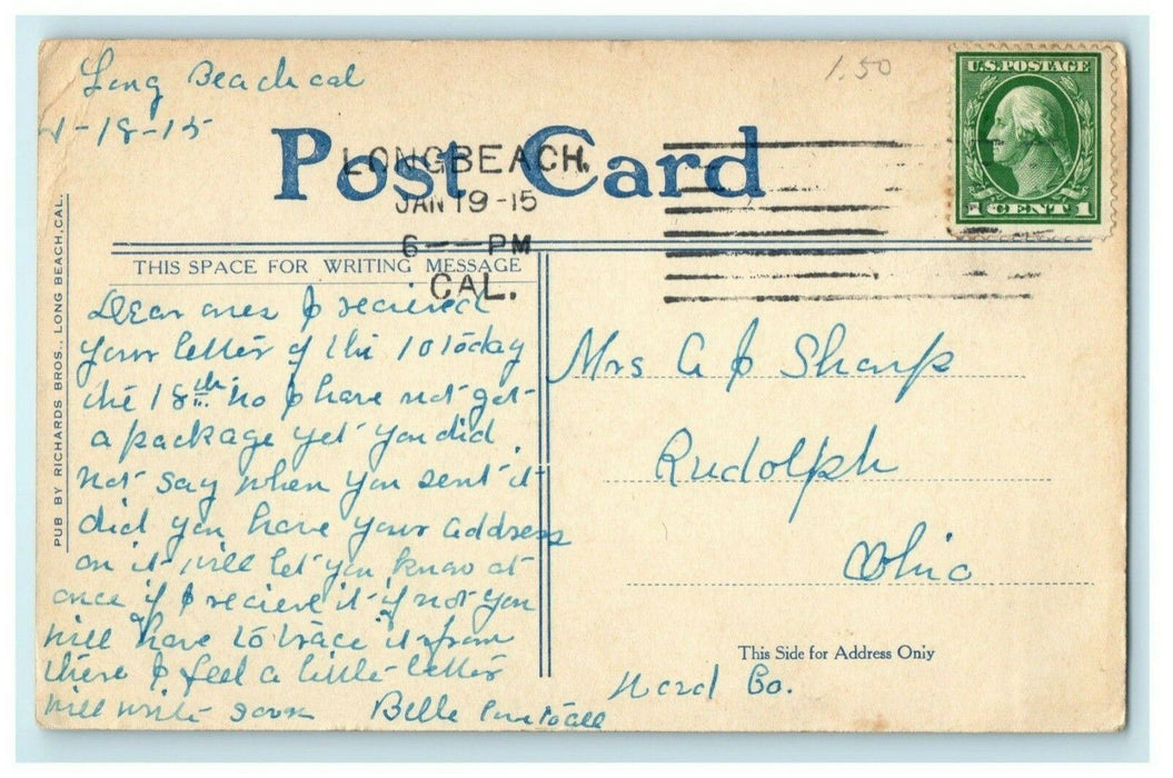 1915 Funny Comic Motto Long Beach California Posted Antique Postcard