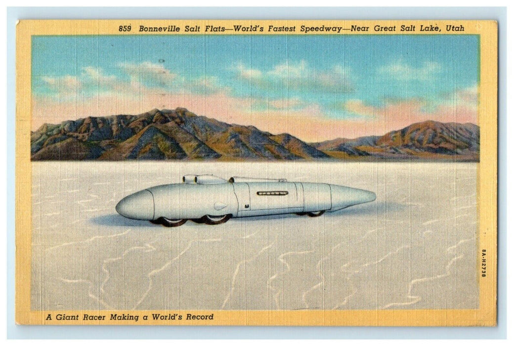 1947 Bonneville Salt Flats Giant Racer Great Salt Lake Utah UT Vintage Postcard