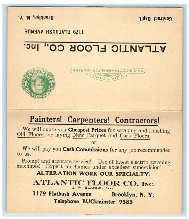 1926 Atlantic Floor Co Inc. Brooklyn New York NY Advertising Fold Out Postcard