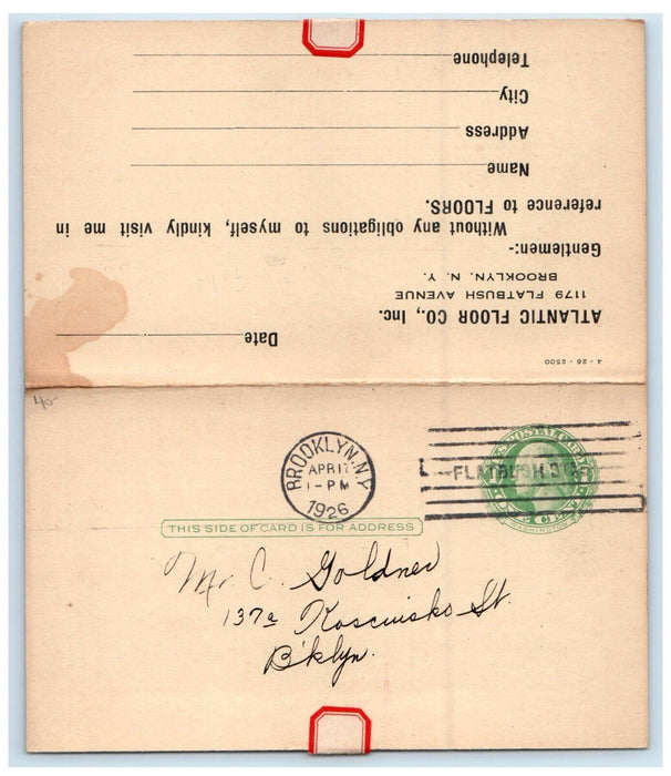 1926 Atlantic Floor Co Inc. Brooklyn New York NY Advertising Fold Out Postcard