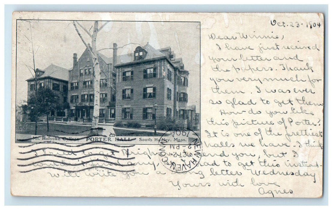 1904 Porter Hall, Mt Holyoke College, South Hadley Massachusetts MA PMC Postcard