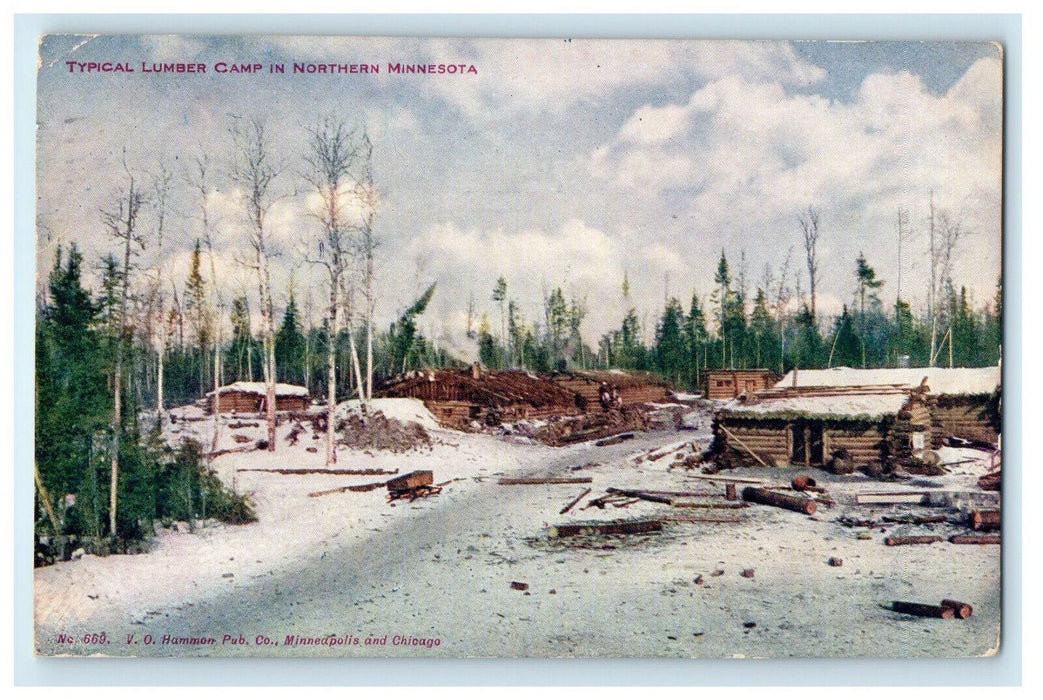 c1910s Typical Lumber Camp in Northern Minnesota MN Antique Posted Postcard