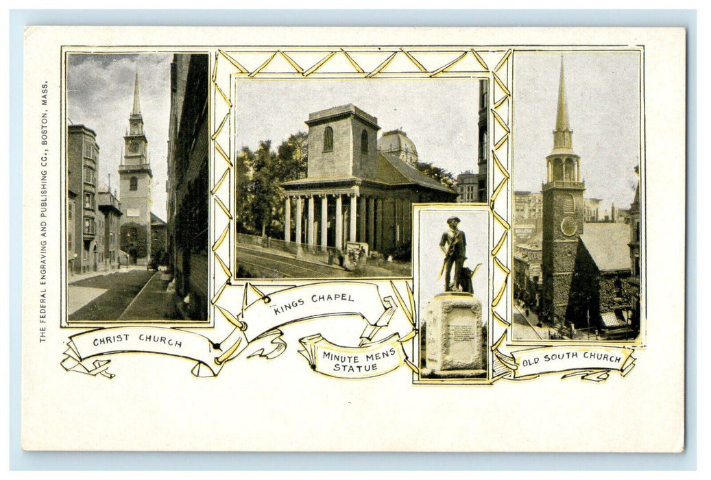 c1905s Multiviews of Church and Statue, Boston, Massachusetts MA Postcard