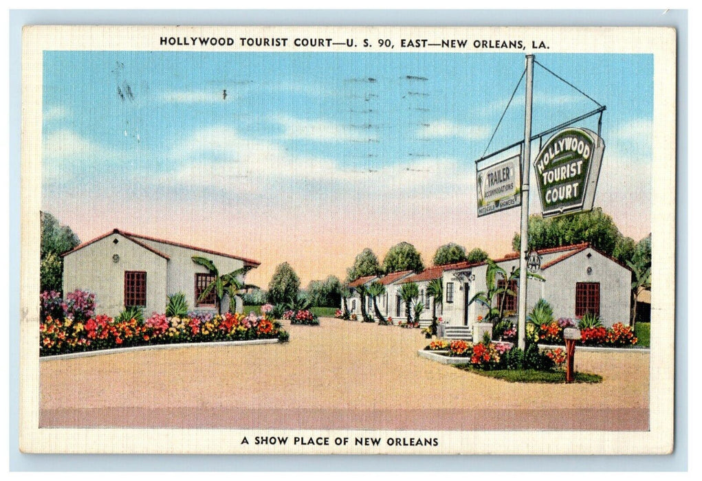 1941 Hollywood Tourist Court Carnival Week Advertising New Orleans LA Postcard