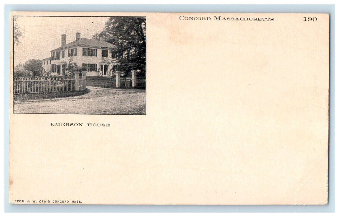 c1900s Emerson House Concord, Massachusetts MA Unposted Antique PMC Postcard
