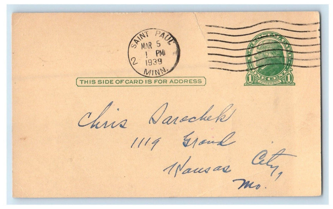 1939 Paula Straub & Co. Dinnerware Glassware Advertising Saint Paul MN Postcard