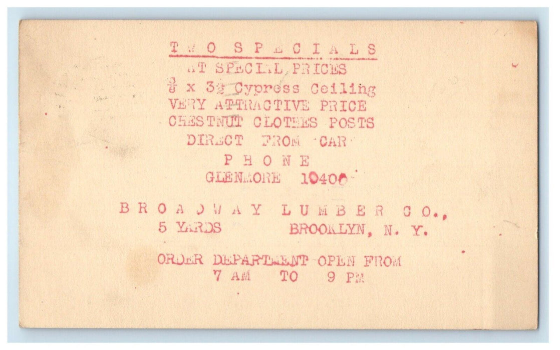1924 Cypress Ceiling Broadway Lumber Co. Brooklyn NY Advertising Postcard