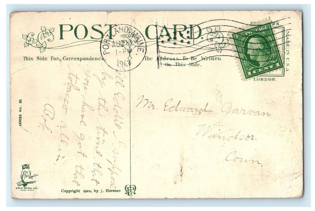 1913 Two Birds and Girl Sleeping Sweet Dreams Portland Maine ME Posted Postcard